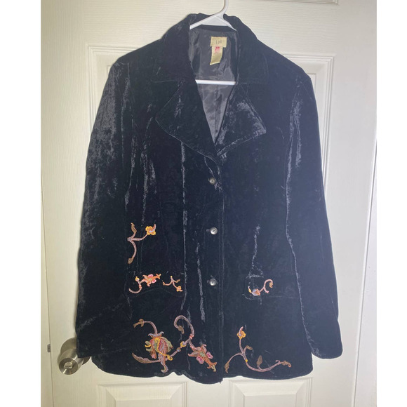 J. Jill Embroidered Velvet Coat Womens  Black Floral Button Front Lined size S - Picture 1 of 11